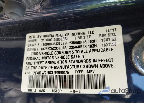 2018 Honda Cr-V Ex из США, поврежденный, VIN 7FARW2H53JE008876